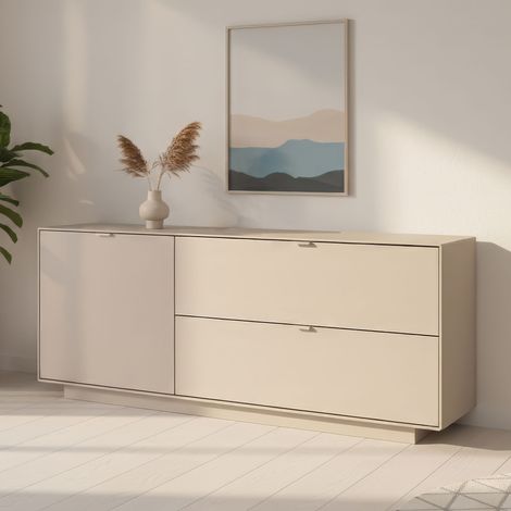 CALICOSY - Meuble TV 1 porte 2 abattants décor sable L160 cm VIKA (1/5)