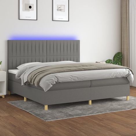 Lit Adulte,Sommier tapissier avec matelas et LED,Lit double - Gris foncé 200x200 cm Tissu DETHB90182 (1/5)
