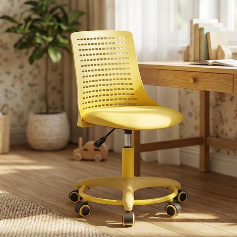 Wahson Height Adjustable Kids Swivel Chair - Breathable Study Desk Chair for Children Teens, Yellow