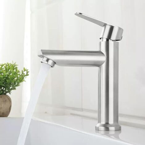 Hot and cold stainless steel bathroom and basin taps, with quiet, water-saving and drip-free operation for bathroom, sink, and small kitchen taps (brushed finish) (1/5)