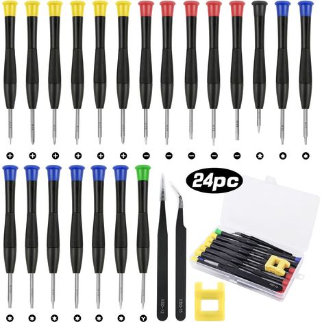 GABRIELLE Ensemble d'outils de réparation mini 24 pièces, tournevis de précision, lunettes PC, montre PS4, lunettes à bijoux, téléphone portable avec 2 pinces, aimant et boîte de rangement