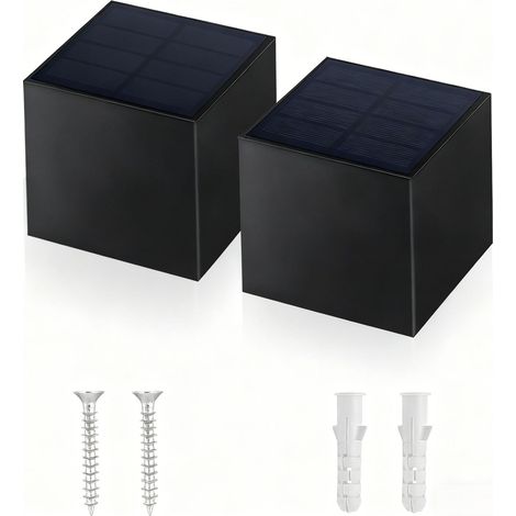 Lampade da parete solari 2PC per esterni – Illuminazione d'atmosfera per giardino, cortile, recinzione e vialetto – Luce calda 3000 K, design quadrato moderno, impermeabile IP65