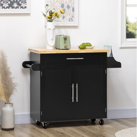 CHICFURN Carrito de cocina 109x40x89 cm de madera negro con almacenaje (1/5)