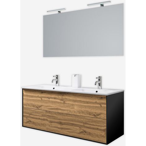 Mobile bagno sospeso con doppio lavabo e specchio 5 pezzi Igea - Rovere