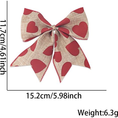 Bow - Polyester - Heart Pattern - For Wreath Door Decoration - Indoor Outdoor Use - 1 Piece - 15 x 13 cm (1/2)