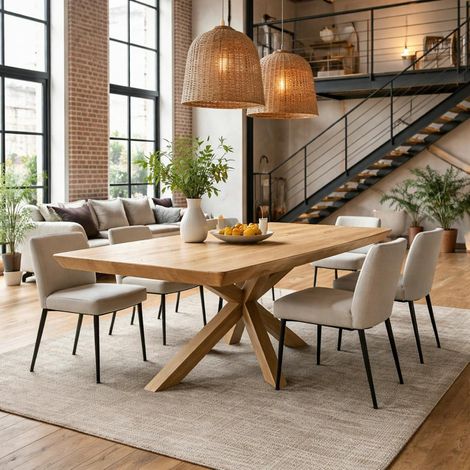 Table extensible chêne huilé bords biseautés pied grège 180 cm PALERME