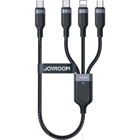Cable Joyroom 3 en 1 USB-C a Lightning/USB-C/Micro USB, 3,5 A, 0,3 m - Negro