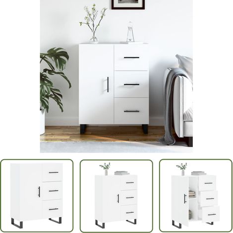 The Living Store Buffet blanc 69,5x34x90 cm bois d'ingénierie - Buffet - Meuble De Rangement - Commode - Mobilier - Cuisine (1/5)