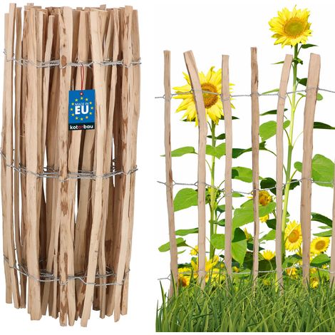 KOTARBAU® Ganivelle, Clôture Bois 1 x 5m, Bordure Bois Jardin, Noisetier, Clôture Bois Exterieur, Ganivelle Chataignier, Espacement Piquets 7-8 cm, Bordure Jardin Exterieur Bois, Naturel (1/5)