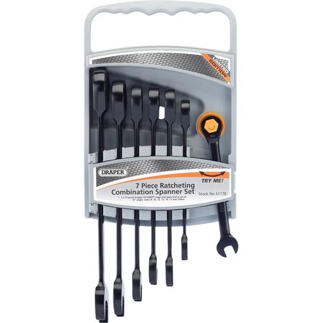 Draper Hi-Torq® 7-Piece Metric Ratcheting Combination Spanner Set with Black Finish (1/5)