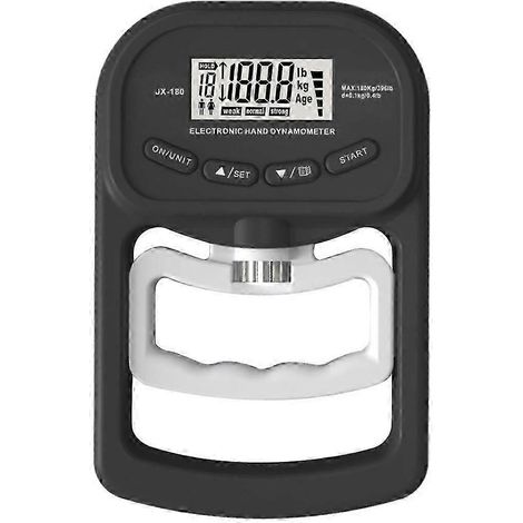 Dynamomètre manuel pour la force de préhension - Testeur électronique de force de préhension, 120 kg (265 lbs), noir et blanc (1/5)