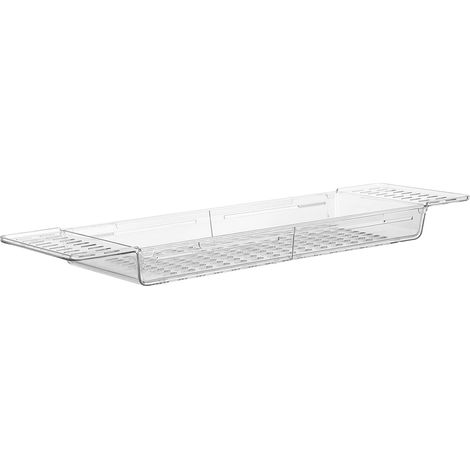 Plateau Extensible en Plastique Transparent, Égouttoir Antidérapant Compact, Organisateur Multifonction pour Salle de Bain, Support pour Bougie, Serviette, Livre et Téléphone,'-'- (1/5)