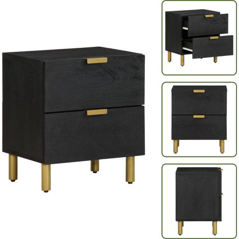 vidaXL Table de chevet noir 40x33x46 cm bois de manguier solide (1/5)