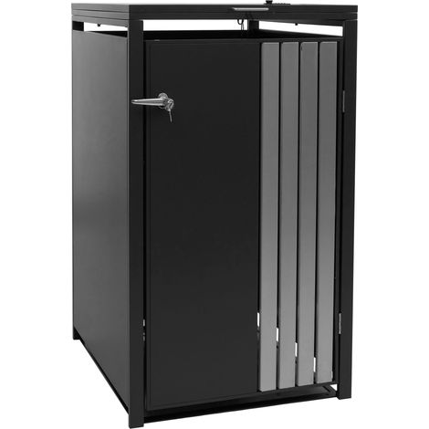 1er-Mülltonnenverkleidung HHG-326, Mülltonnenbox mit Deckel, Metall 122x68x84cm 35kg anthrazit Edelstahl