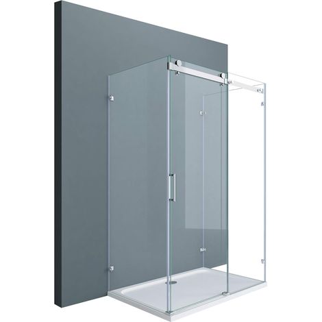 doporro U-Form Duschkabine BxTxH: 70x110x195cm Duschabtrennung Schiebetür ESG-Sicherheitsglas Klarglas 4-Punktbefestigung beidseitige Nano-Beschichtung Ravenna17-2UK (1/4)