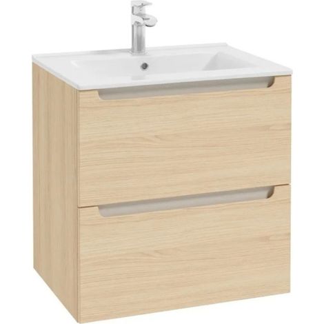 Naturel Stilla armoire de salle de bain murale 60x60x45 cm avec lavabo en céramique, décor bois chêne Vicenza (STILLADV06056U1) (1/2)
