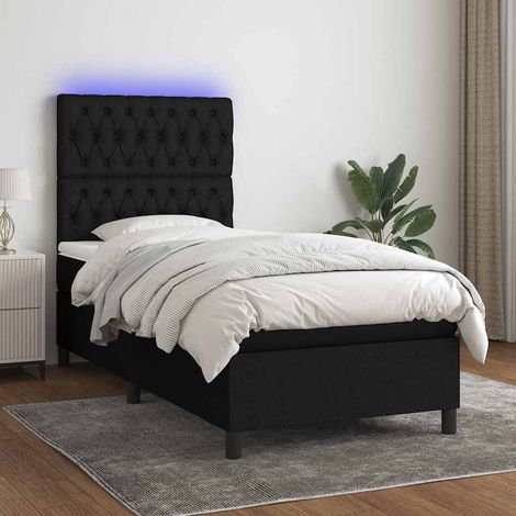 Cama box spring colchón y luces LED tela negro 90x200 cm (1/5)