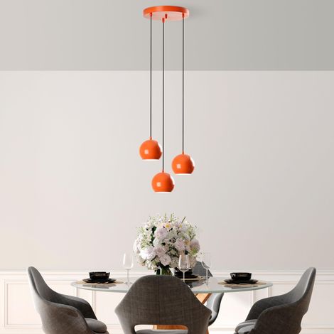 Lustre orange élégant, corps en métal, diamètre 45 cm, hauteur réglable 45-111 cm, 3 douilles E27, pour les espaces modernes, design élégant (1/5)