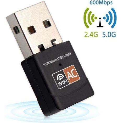Adaptateur Wi-Fi USB - Non spécifié - 600 Mbps - Double bande 2.4G/5G - Compatible Windows et Mac - Noir (1/4)