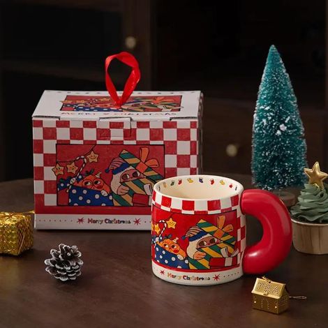 Weihnachtliche Keramik-Kaffeetasse mit dickem Henkel, ideal als Weihnachtsgeschenk, wird in einer Geschenkbox geliefert. (1/3)