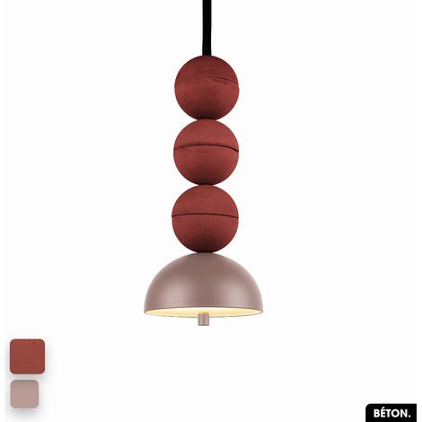 Lampe de suspension en béton - BOSFOR CONCRETE TERRE ROUGE - ROSE 3 BALLES LED 14W (1/2)
