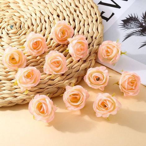 Paquete de 11 cabezas de rosas artificiales, Flores de seda / Flores artificiales, Ideales para coronas caseras, Flores artificiales realistas (1/5)