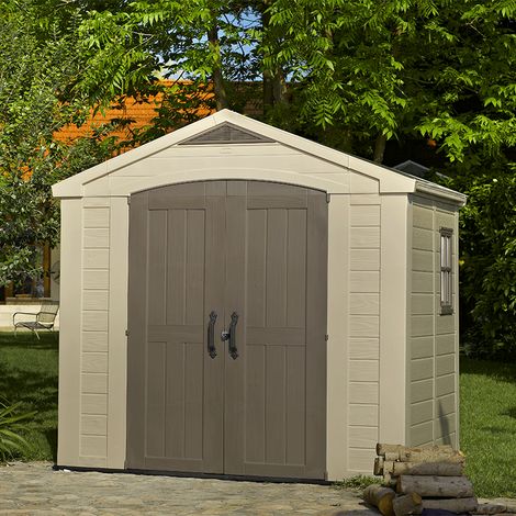 Keter – Abri de jardin en résine 4,7m² – Dimensions extérieures 256,5x182x243cm – Armature acier – Double porte verrouillable – Traité anti UV