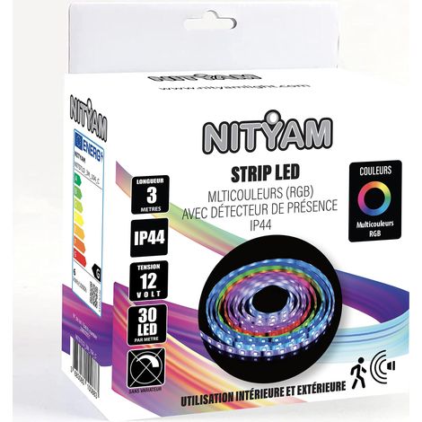 Ruban LED 3 mètres, Ruban LED Multicouleurs (RGB), Ruban LED avec détecteur de mouvement, Ruban LED IP44 - utilisation en intérieur et en extérieur