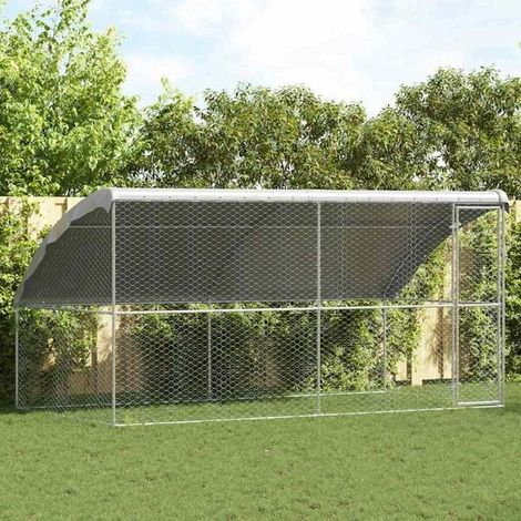 Cages pour chiens, lot de 2, argentées, 4 x 2 x 2 mètres, acier galvanisé.