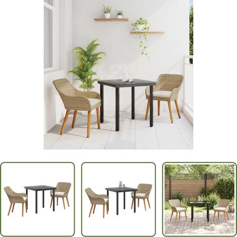 Terrassentisch - Garten Essgruppe mit Kissen 3 pcs Beige Poly-Rattan (1/5)