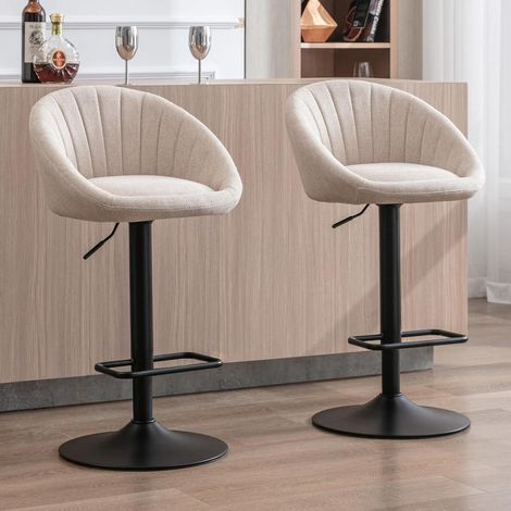 Barhocker 2er Set, höhenverstellbar, drehbar, gepolstert, Handtuch-Stoff, Beige (1/5)