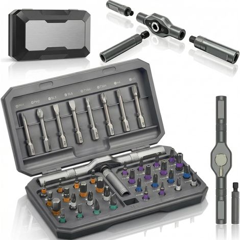 Tournevis magnétique 42 en 1, ensemble multi-embouts avec étui de rangement, kit d'outils de réparation pour ordinateur, lunettes, vélos, montre, sonnette (1/5)