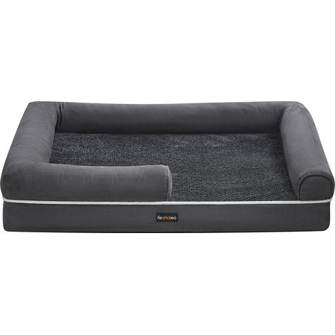Panier pour Chien Orthopédique, Canapé, Lit pour Animaux, Rembourrage Moelleux, Bords Rehaussés, Housse Amovible et Lavable, 106 x 76 x 18 cm, Antidérapant, Gris Foncé (1/5)