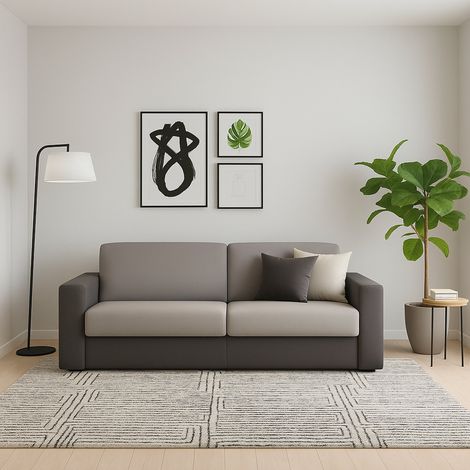 Talamo Italia Canapé fixe Giuseppina, Canapé 2 places, 100% Made in Italy, Canapé de salon en tissu rembourré, avec accoudoirs standards, Cm 180x95h90, Gris et Anthracite, avec emballage renforcé (1/4)