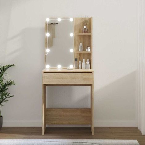 Coiffeuse Avec LED Chêne Sonoma 60 X 40 X 140 Cm, Bois D'Ingénierie, Miroir USB (1/4)