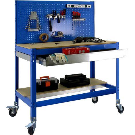 Simonrack Banc de travail multifonctionnel bleu bois robuste