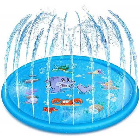 Tapis d'Eau Gonflable pour Chiens et Enfants, Piscine Pliable 100 cm Modèle Dauphin, Jeu d'Extérieur Rafraîchissant, Bassin de Bain Antidérapant pour Chiot et Tout-petit