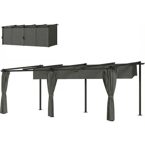 Pergola rétractable avec rideaux latéraux, tonnelle de jardin en métal avec protection solaire UPF30+, gris foncé (1/5)
