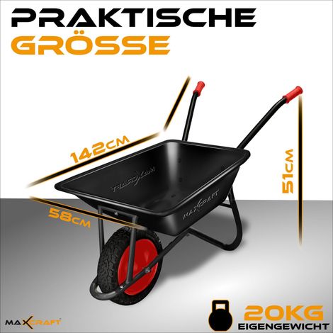 MAXCRAFT Schubkarre 250 Kg – 100 L, Lackiertes Stahlblech, Luftreifen Mit Profil, Ergonomische Griffe – Für Baustelle & Garten, Grün