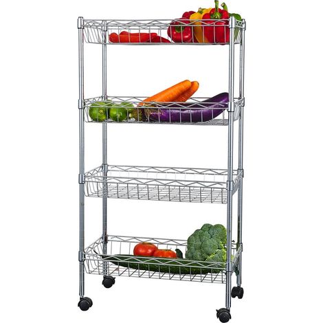 Scaffale 4 ripiani con ruote porta frutta e verdura 45x25x84 cm (1/5)