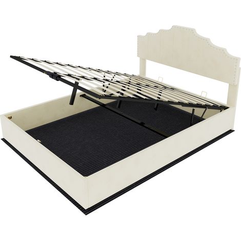 GagaLit moderne minimaliste, tête de lit confortable et douce, 160x200cm, beige, meuble de chambre multifonctionnel, cadre de lit coffre avec vérin hydraulique, matelas non inclus (1/5)