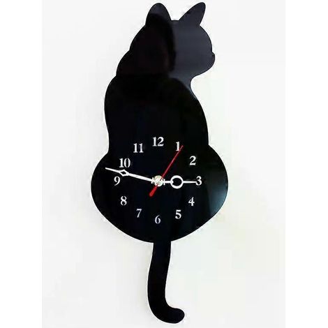 Online Store - Horloge murale créative en acrylique avec motif chat qui remue la queue, pour salon. Horloge moderne et mignonne avec mouvement silencieux, 30 x 30 x 5 cm. (1/5)