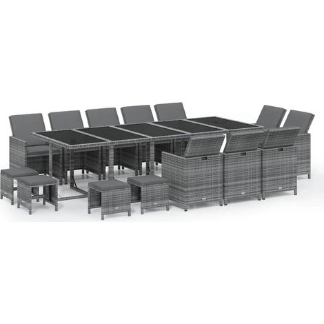 Maison Exclusive - Set Pranzo da Giardino 15 pz con Cuscini in Polyrattan Grigio (1/5)