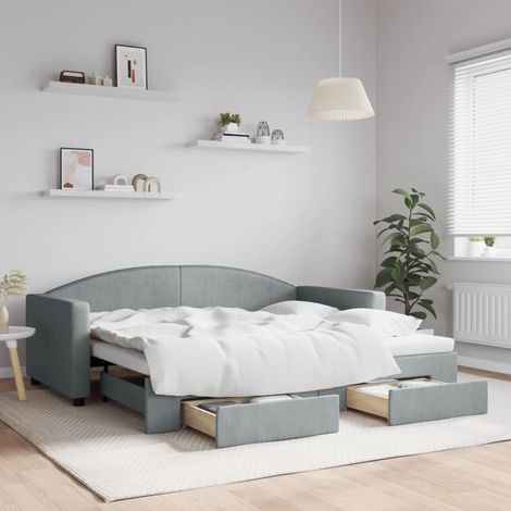 Daybed with Trundle&Drawers without Mattress Light Grey 90x190 cm Single vidaXL