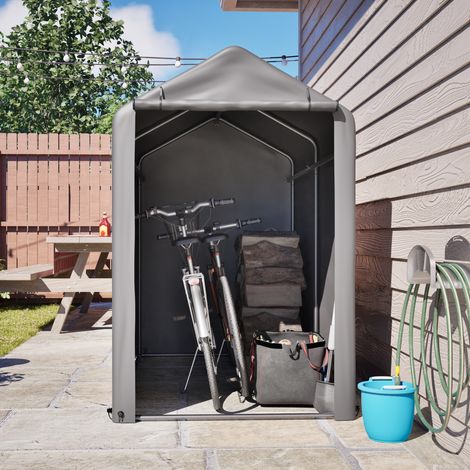 Garaje para bicicletas 187x100x160 cm gris oscuro de acero con funda de PE impermeable y acceso con cremallera (1/5)