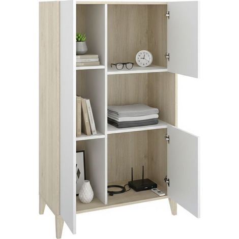 Credenza Cleburne, Madia 4 Ripiani, 6 Vani, 3 Ante, 43x81x138h cm Bianco