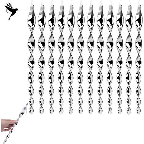 12 repelentes de aves reflectantes, barra ahuyentadora de aves de 30 cm, repelente de aves reflectante en espiral, repelente de aves reflectante en espiral para árboles de jardín. (1/5)