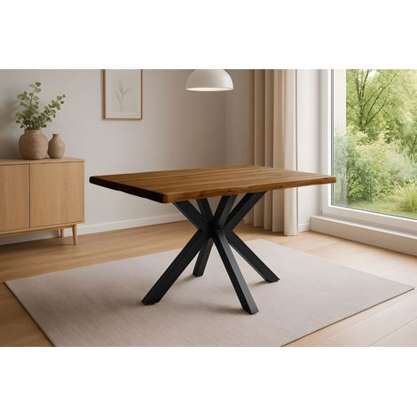 Esstisch Baumkante Akazie honigfarben 120 x 80 cm Spider-Gestell schwarz HARLEY (1/5)
