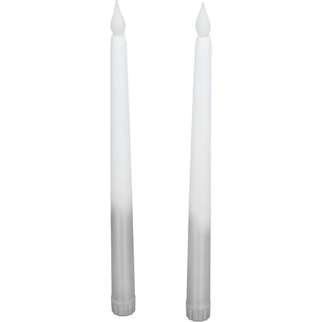 Lot de 2 bougies LED longues à flamme simulée, argent semi-brillant, pour décoration de fête, mariage, anniversaire, salle de jeux (piles non incluses). (1/5)