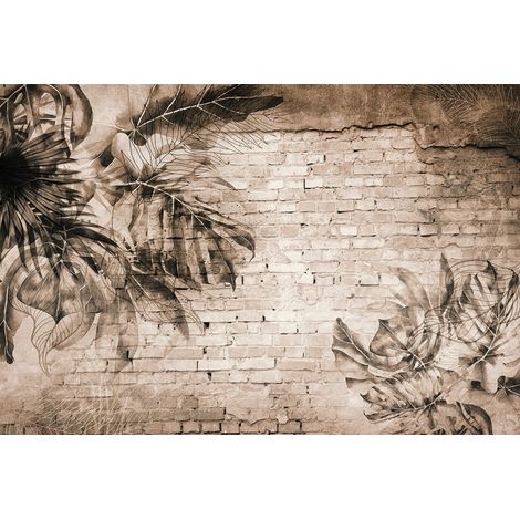 Papier peint panoramique - Mur Feuilles tropicales - 390 cm x 263 cm (1/2)